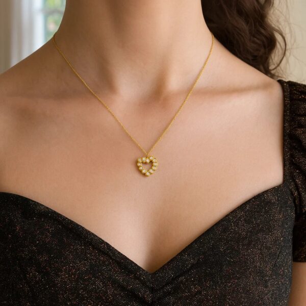 14K Yellow Gold Petite Diamond Heart Necklace - alternate view 4