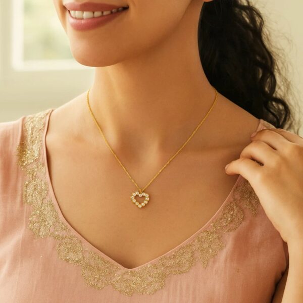 14K Yellow Gold Petite Diamond Heart Necklace - alternate view 5