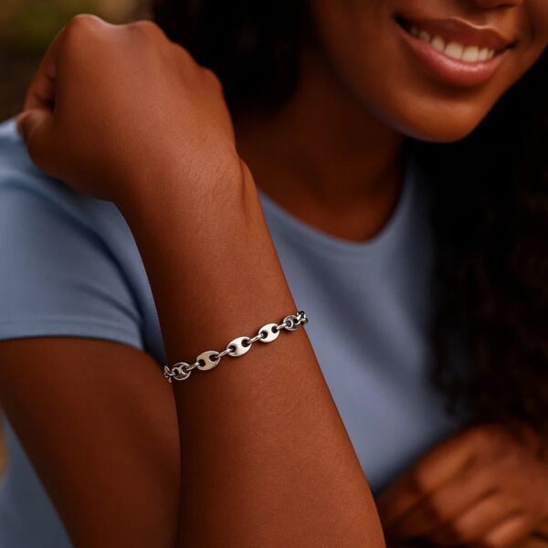 Sterling Silver Rhodium Plated Puffed Mariner Bracelet (3.70 mm) - alternate view 5