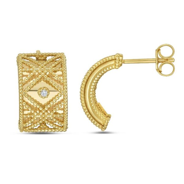 14K Yellow Gold Diamond Vannerie Earrings - alternate view 2