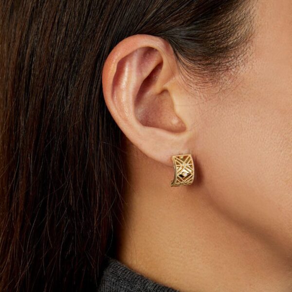 14K Yellow Gold Diamond Vannerie Earrings - alternate view 4