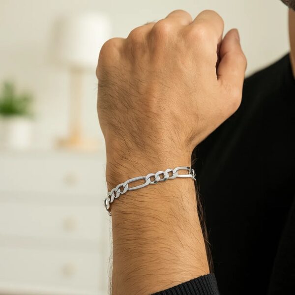 14k White Gold Solid Figaro Bracelet (6.00 mm) - alternate view 5