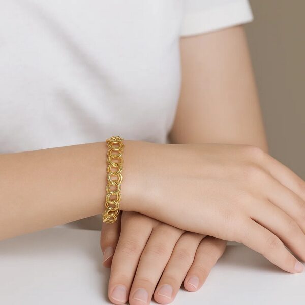 14k Yellow Gold Solid Double Link Charm Bracelet (6.00 mm) - alternate view 2
