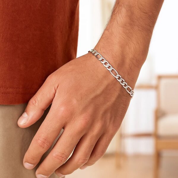 14k White Gold Solid Figaro Bracelet (4.50 mm) - alternate view 4