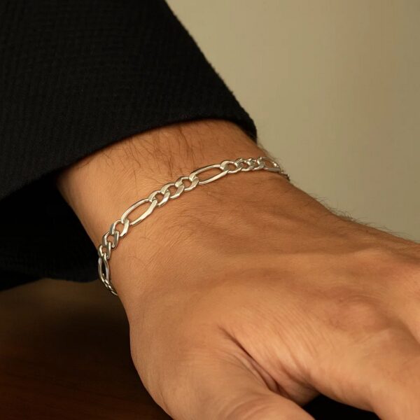 14k White Gold Solid Figaro Bracelet (4.50 mm) - alternate view 5