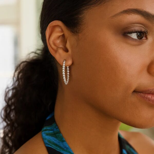 Sterling Silver Small Bead Hoop Earrings - alternate view 2