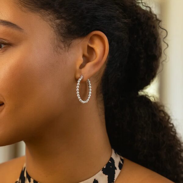 Sterling Silver Small Bead Hoop Earrings - alternate view 3