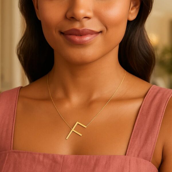 14K Yellow Gold Yours Truly Large Initial F Necklace - alternate view 4