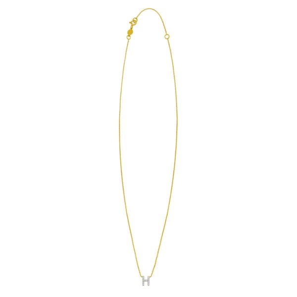 14K Yellow Gold Mini Diamond H Initial Pendant Necklace - alternate view 2