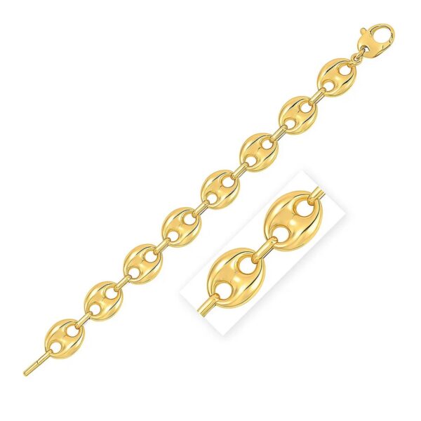 14k Yellow Gold High Polish Lite Puffed Mariner Link Bracelet (12.00 mm)