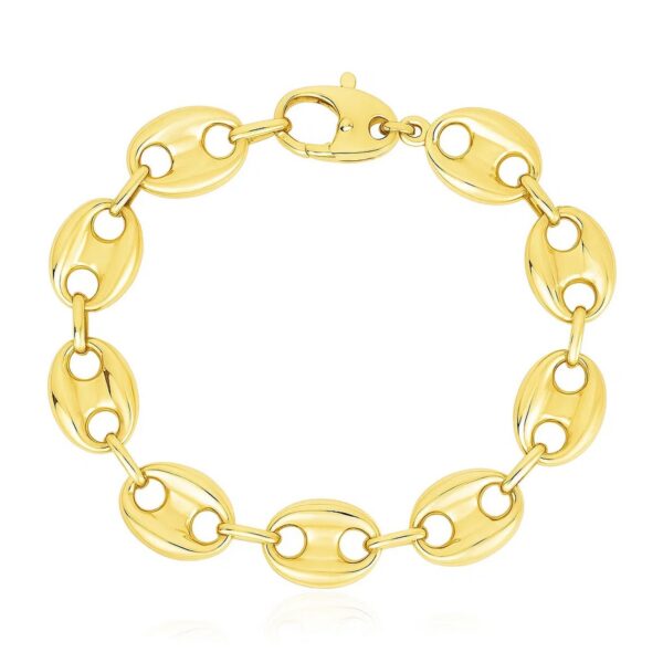 14k Yellow Gold High Polish Lite Puffed Mariner Link Bracelet (12.00 mm) - alternate view 2