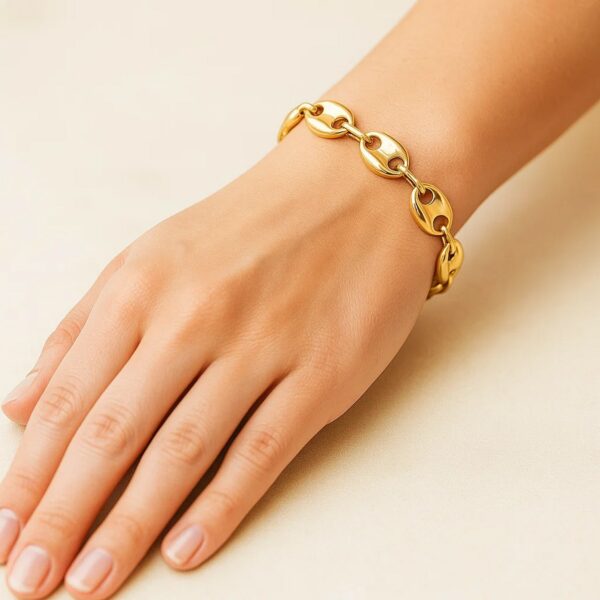 14k Yellow Gold High Polish Lite Puffed Mariner Link Bracelet (12.00 mm) - alternate view 3