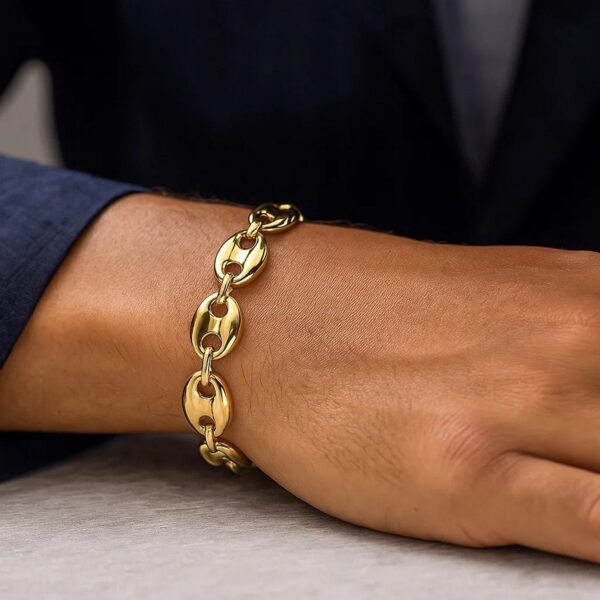 14k Yellow Gold High Polish Lite Puffed Mariner Link Bracelet (12.00 mm) - alternate view 4