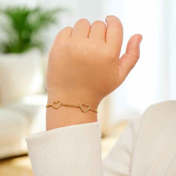 14k Yellow Gold Childrens Bracelet with Hearts - alternate view 2