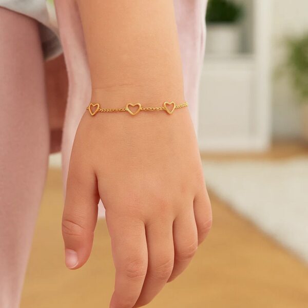14k Yellow Gold Childrens Bracelet with Hearts - alternate view 3