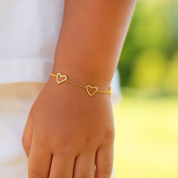 14k Yellow Gold Childrens Bracelet with Hearts - alternate view 4
