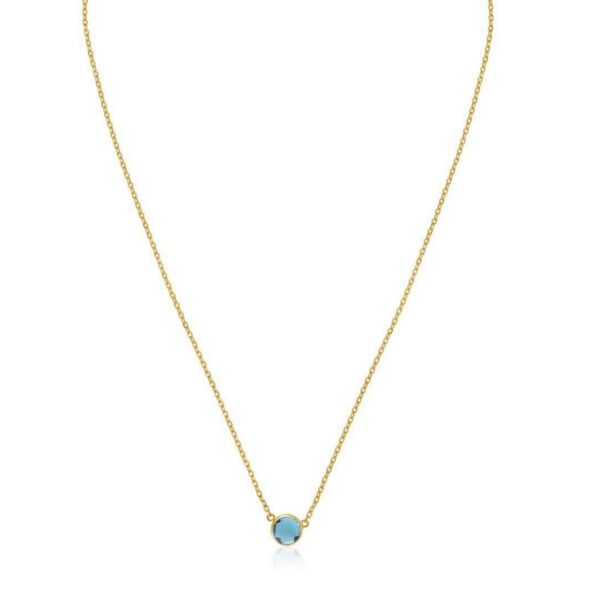 14k Yellow Gold 17 inch Necklace with Round Blue Topaz - alternate view 2