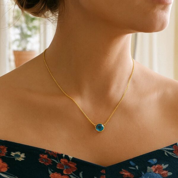 14k Yellow Gold 17 inch Necklace with Round Blue Topaz - alternate view 4