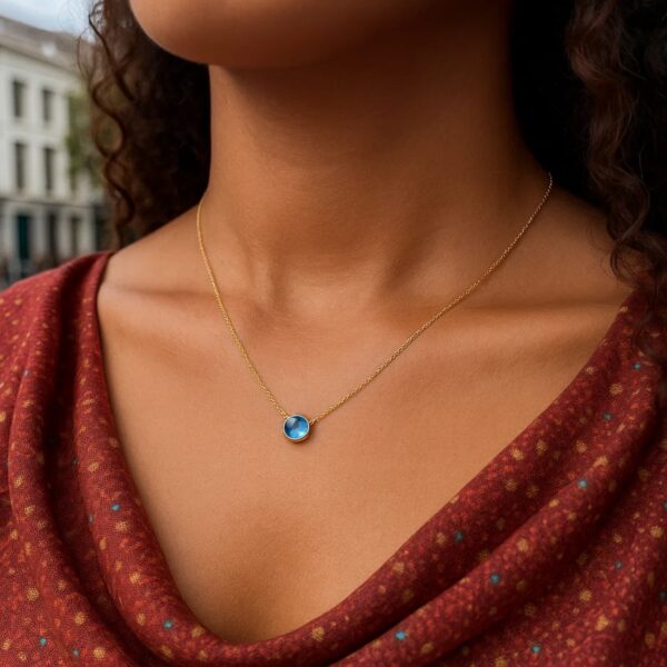 14k Yellow Gold 17 inch Necklace with Round Blue Topaz - alternate view 5