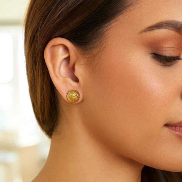 14k Yellow Gold Puff Round Earrings with Diamond Cuts(11mm) - alternate view 2