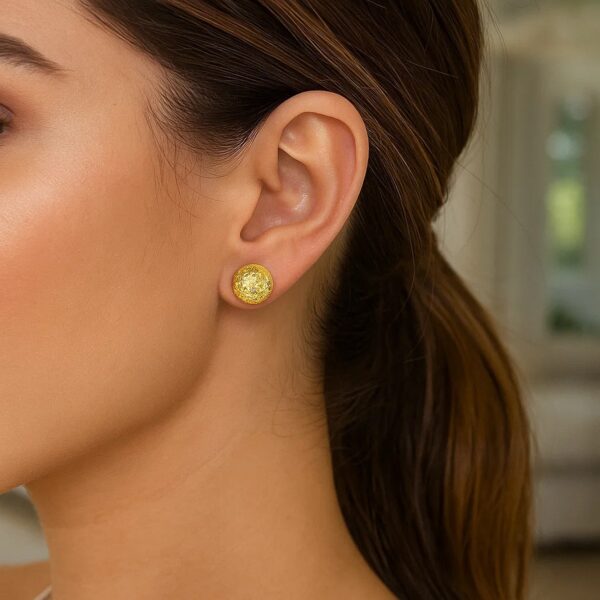 14k Yellow Gold Puff Round Earrings with Diamond Cuts(11mm) - alternate view 3
