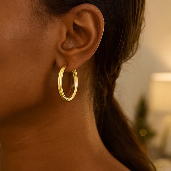 14k Yellow Gold Polished Hoop Earrings (4x25mm) - alternate view 3