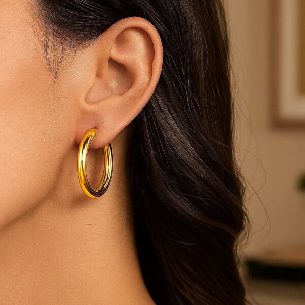 14k Yellow Gold Polished Hoop Earrings (4x25mm) - alternate view 4