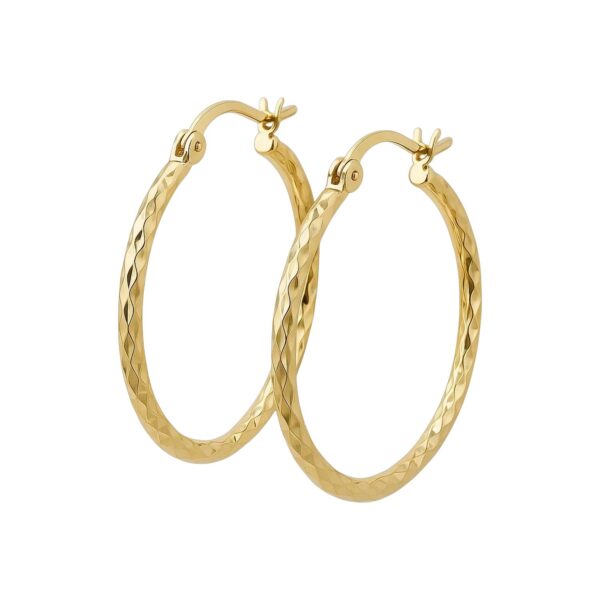 14k Yellow Gold Slender Hoop Earring with Diamond-Cut Finish (25mm Diameter) - alternate view 3