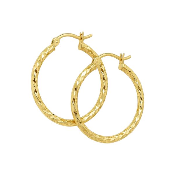 14k Yellow Gold Slender Hoop Earring with Diamond-Cut Finish (25mm Diameter) - alternate view 4