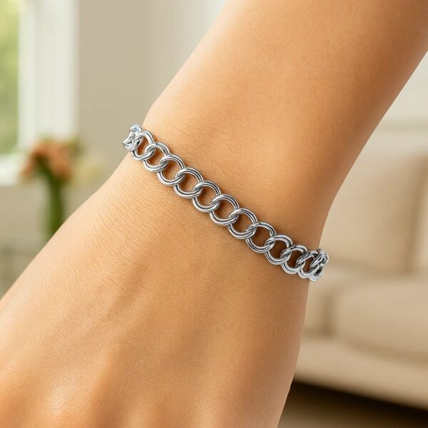 14k White Gold Solid Double Link Charm Bracelet (5.00 mm) - alternate view 2