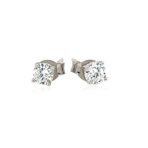 Sterling Silver Faceted White Cubic Zirconia Stud Earrings(4mm) - alternate view 2