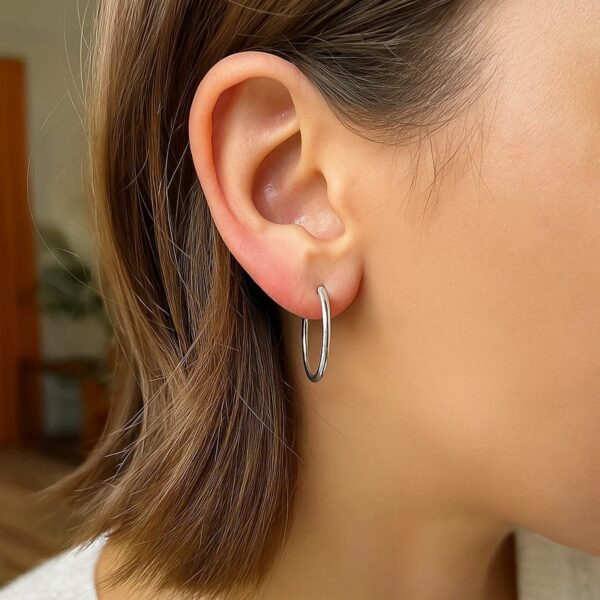 14k White Gold Polished Hoop Earrings (2x25mm) - alternate view 4