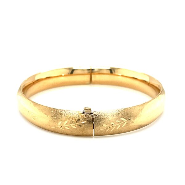 Classic Floral Carved Bangle in 14k Yellow Gold (10.00 mm) - alternate view 3