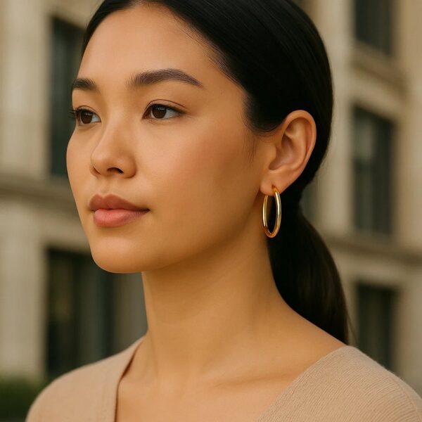 14k Yellow Gold Polished Hoop Earrings (3x30mm) - alternate view 2
