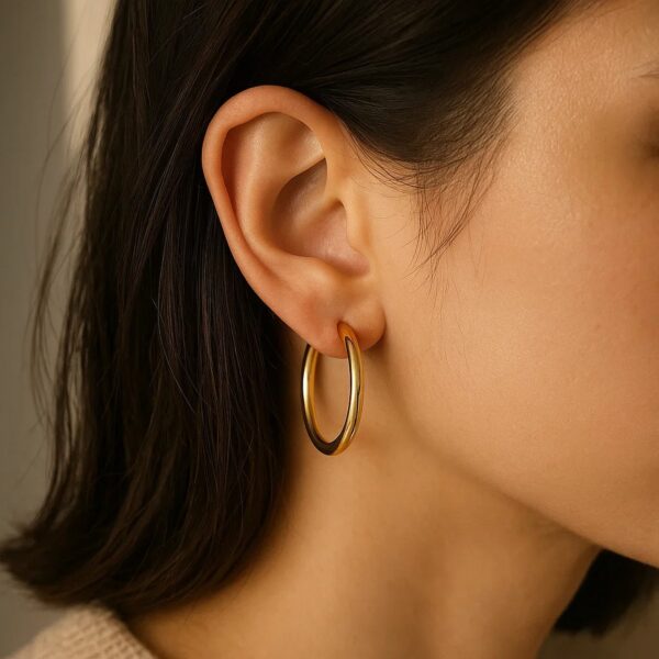14k Yellow Gold Polished Hoop Earrings (3x30mm) - alternate view 3