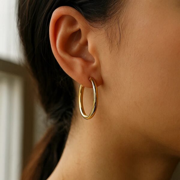 14k Yellow Gold Polished Hoop Earrings (3x30mm) - alternate view 4