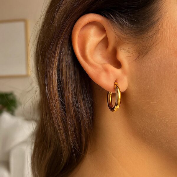 14k Yellow Gold Polished Hoop Earrings (3x15mm) - alternate view 2