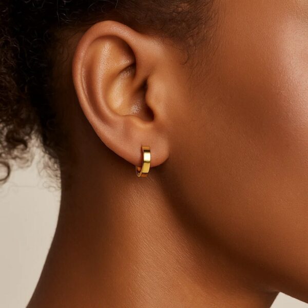 14k Yellow Gold Flat Side Small Hoop Earrings(3x10mm) - alternate view 3