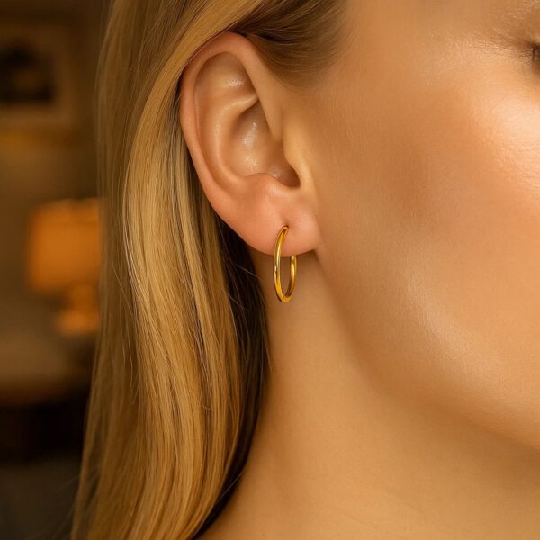 14k Yellow Gold Polished Hoop Earrings (2x20mm) - alternate view 3