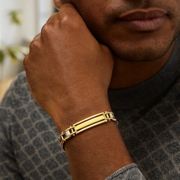 14k Two-Tone Gold Fancy Bar Style Mens Bracelet with Curved Connectors (9.65 mm) - alternate view 3