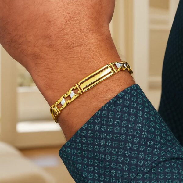14k Two-Tone Gold Fancy Bar Style Mens Bracelet with Curved Connectors (9.65 mm) - alternate view 4