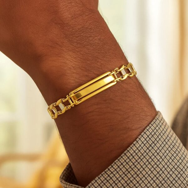 14k Two-Tone Gold Fancy Bar Style Mens Bracelet with Curved Connectors (9.65 mm) - alternate view 5