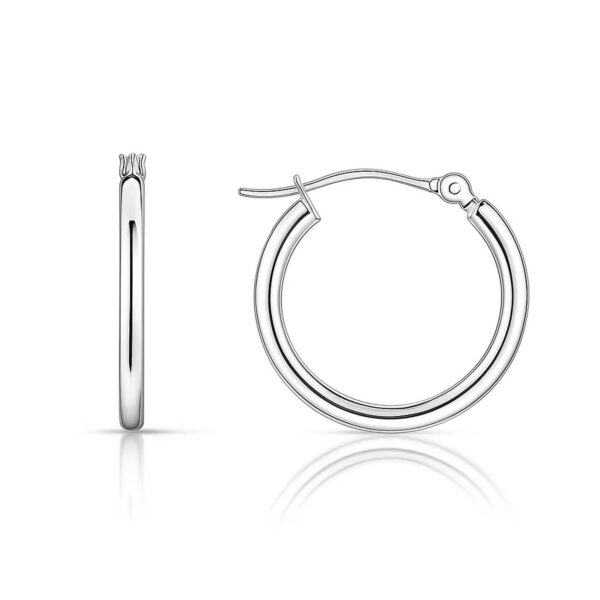 14k White Gold Polished Hoop Earrings (2x15mm) - alternate view 2