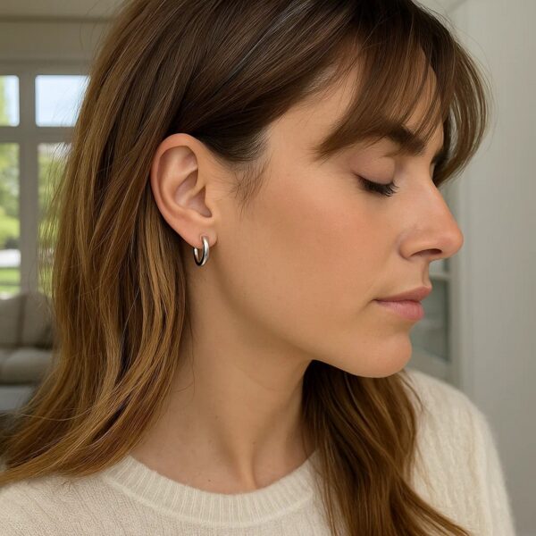 14k White Gold Polished Hoop Earrings (2x15mm) - alternate view 3