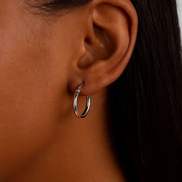 14k White Gold Polished Hoop Earrings (2x15mm) - alternate view 5