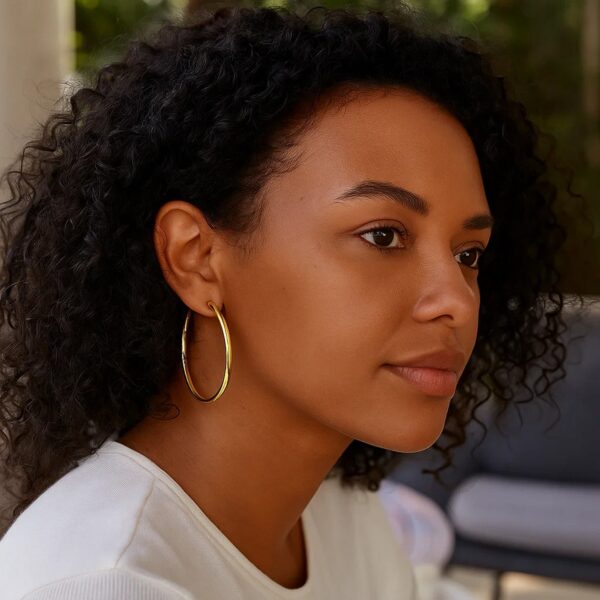 14k Yellow Gold Polished Hoop Earrings (3x50mm) - alternate view 3