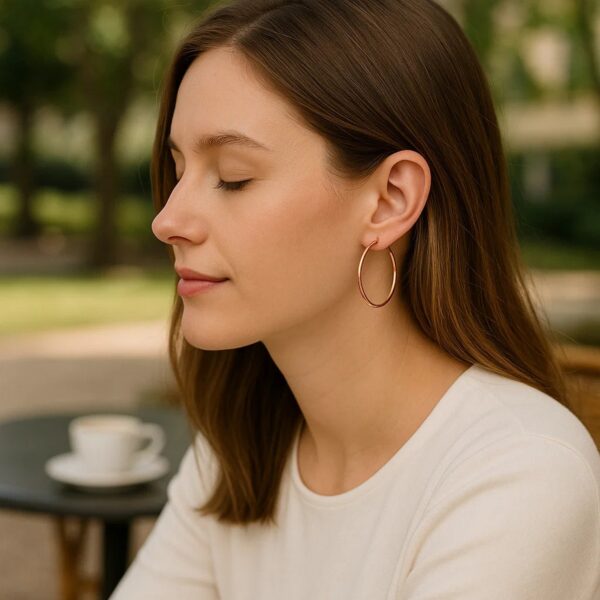 14k Rose Gold Polished Hoop Earrings (2x25mm) - alternate view 3