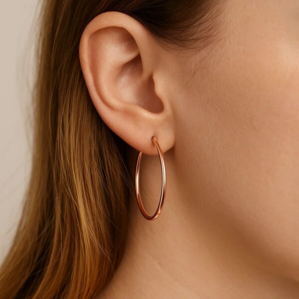 14k Rose Gold Polished Hoop Earrings (2x25mm) - alternate view 4