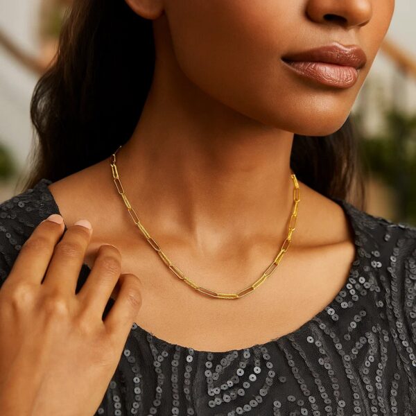 14K Yellow Gold Mini Diamante Paperclip Necklace (3.20 mm) - alternate view 5