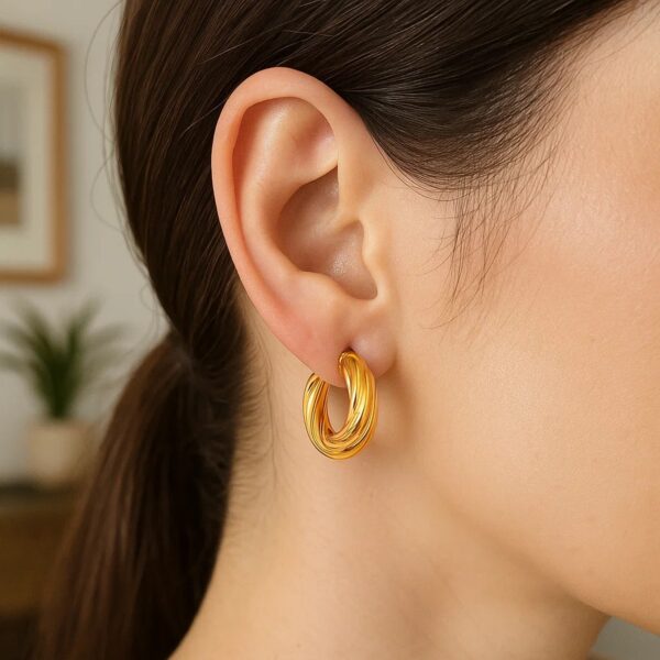 14k Yellow Gold Fancy Twist Hoop Earrings - alternate view 2